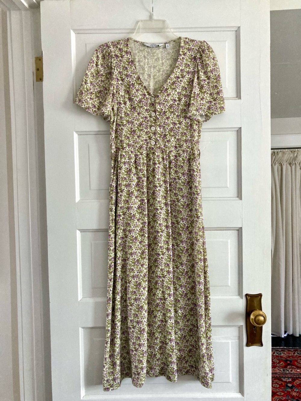 & Other Stories Flutter Sleeve Midi/Maxi Dress with Purple Floral Print